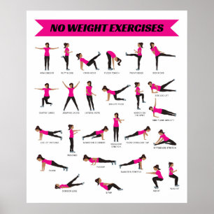 No Weight Exercises Fitness Poster - Pink