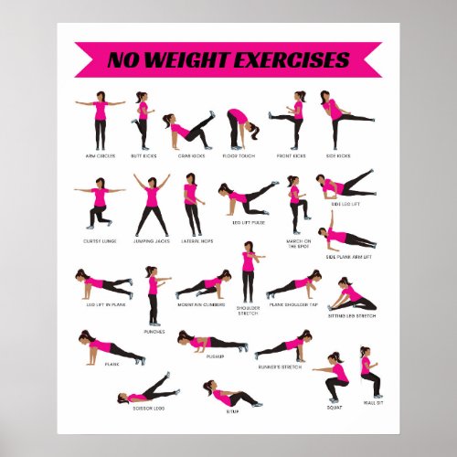 No Weight Exercises Fitness Poster _ Pink