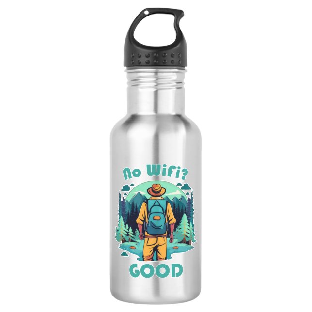 No Wifi Good Backpacker Stainless Steel Water Bottle (Front)