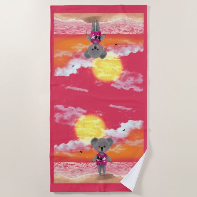 No Worries Koala on a sunset beach Beach Towel (Front)