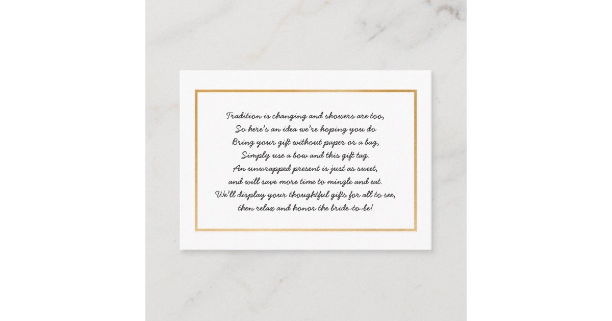 No wrap bridal shower insert card + tag | Zazzle.com