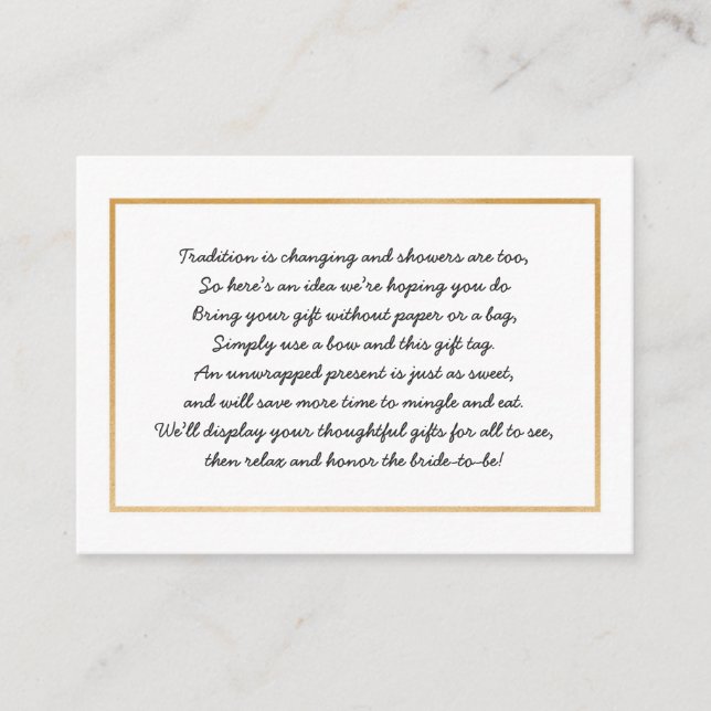 No wrap bridal shower insert card + tag (Front)