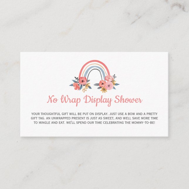 No Wrap Display Baby Shower Floral Rainbow Enclosure Card (Front)