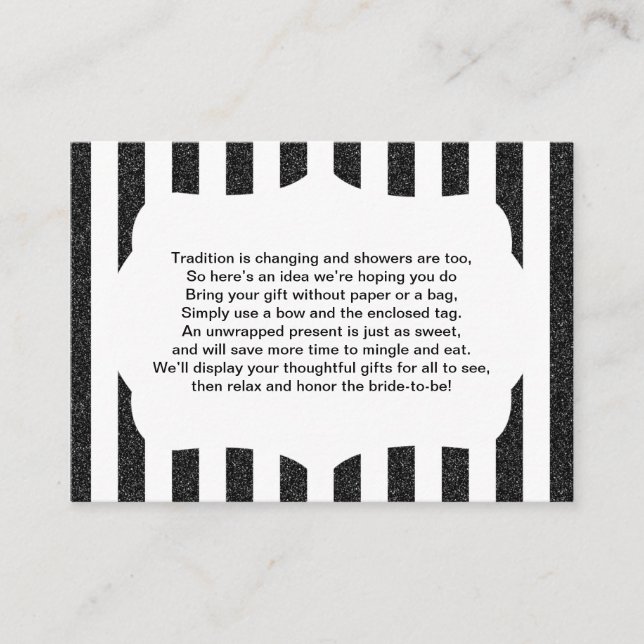 No wrap insert card baby or bridal shower BLACK (Front)