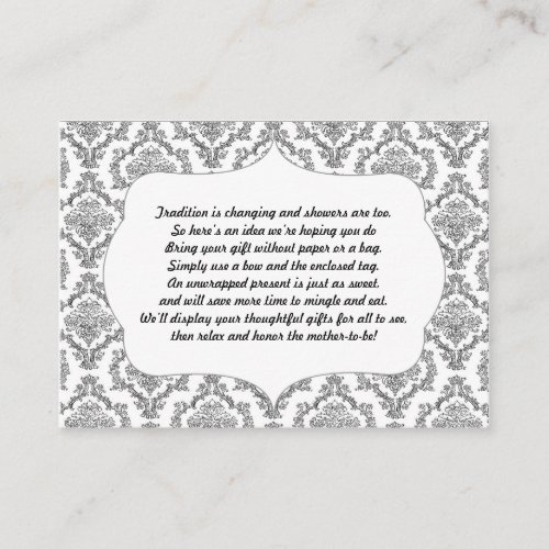 No wrap insert card baby shower black damask