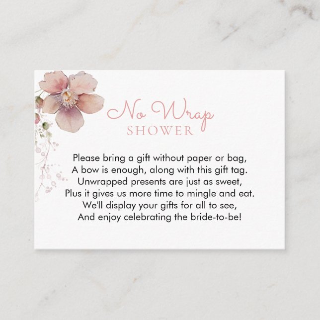 No Wrap Pink Floral Bridal Shower Enclosure Card (Front)