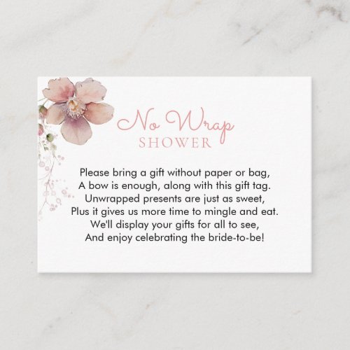 No Wrap Pink Floral Bridal Shower Enclosure Card