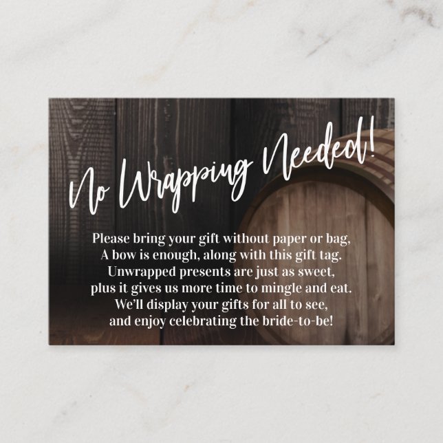 No Wrapping Needed! Handwriting Wood Barrel Enclosure Card (Front)