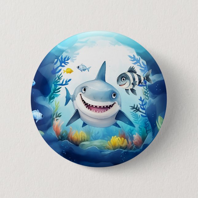 Noa the Shark and Casper, Her Best Fish Friend Button (Front)