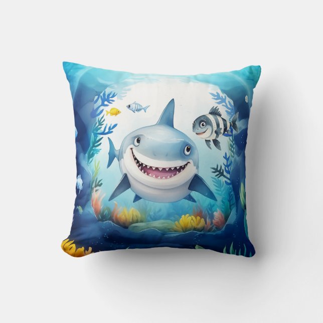 Noa the Shark and Casper, Her Best Fish Friend Throw Pillow (Front)