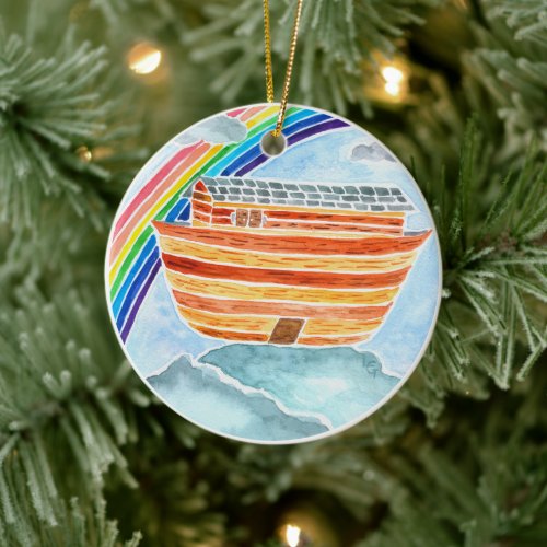 Noah and the Ark and Rainbow Jesse Tree Ceramic Ornament