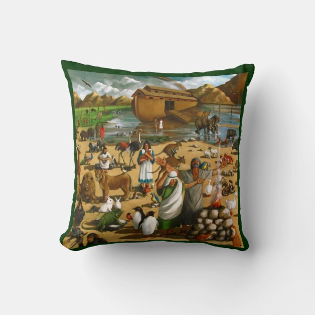 Noah and The Ark: Original Painting: Bible Throw Pillow (Front)