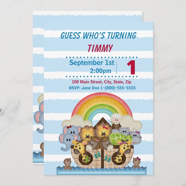 Noah Ark Boy Birthday Party Invitation (Front/Back)