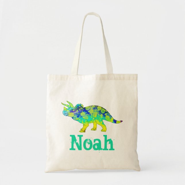 Noah Colorful Triceratops Jurassic Dinosaur Art Tote Bag (Front)