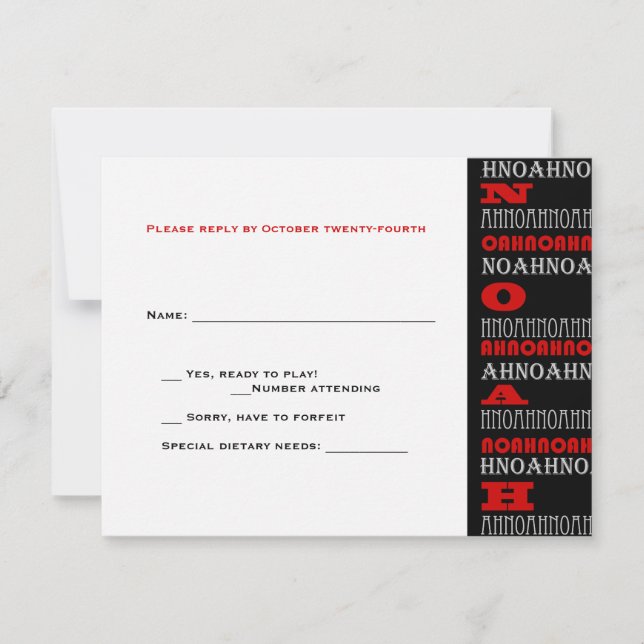 Noah Cool Modern Bar Mitzvah RSVP Red Black Card (Front)