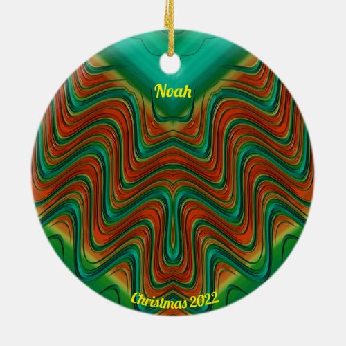 NOAH  Glossy Red Yellow Green Christmas 2022 Ceramic Ornament