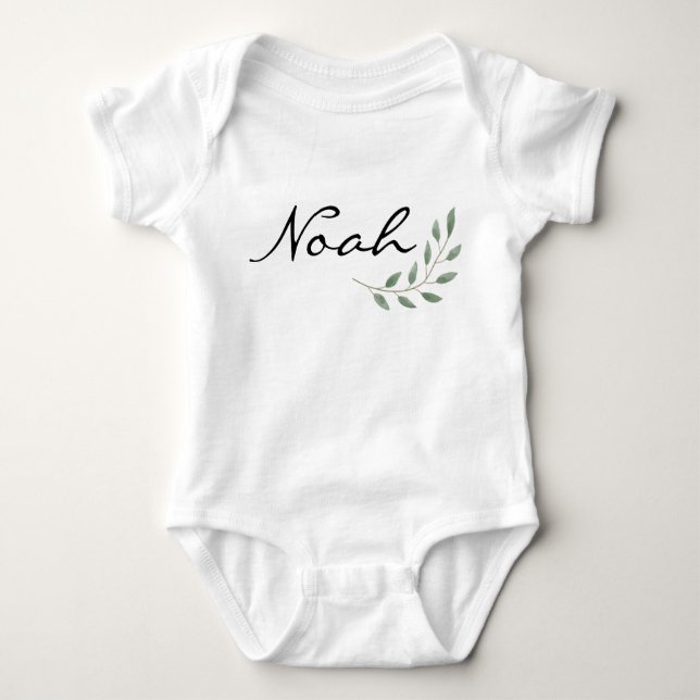 Noah Name Reveal Romper Newborn Nature Leaf (Front)