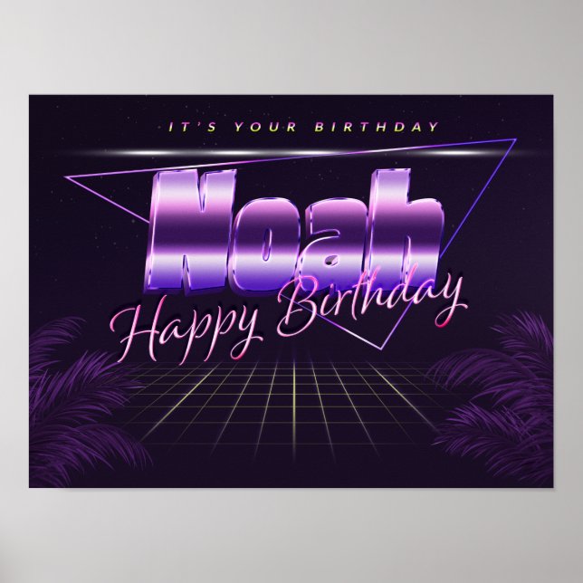 Noah Name Vorname lila retro Poster Geburtstag (Front)