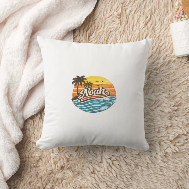 Noah Retro Sunset Name Design Throw Pillow (Blanket)