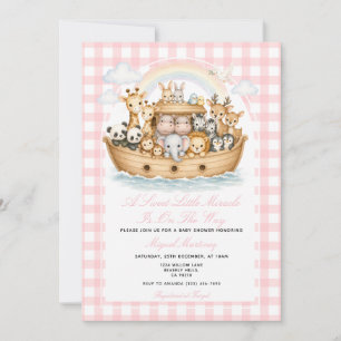 Noah’s Ark Baby Shower Girl Gingham Invitation