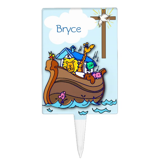 Noah’s Ark Baptism, Boy Blue Cake Topper (Front)