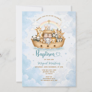 Noah’s Ark Baptism Invitation Boy