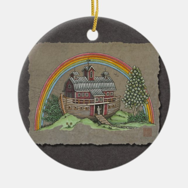 Noah’s Ark Barn Ceramic Ornament (Front)