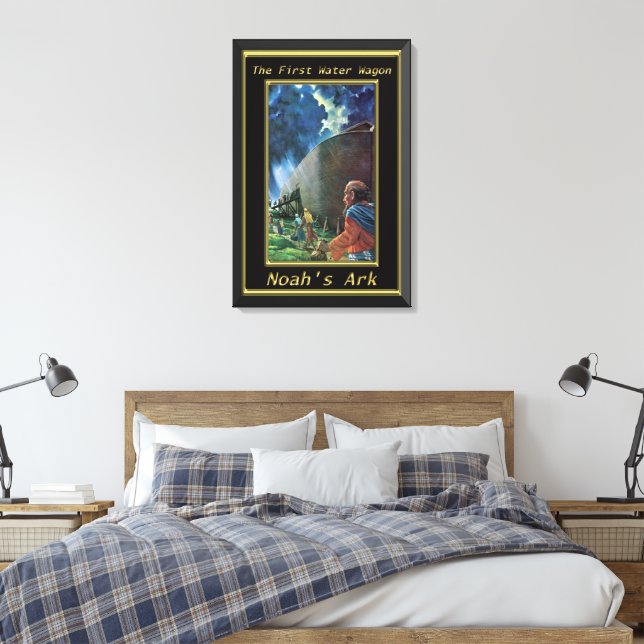 Noah`s Ark Humans walking on the ship black frame Canvas Print (Insitu(Bedroom))