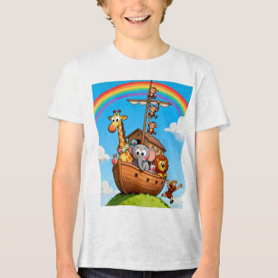 Noah’s Great Ark Adventure - Cute Animals & Rainbo Tri-Blend Shirt
