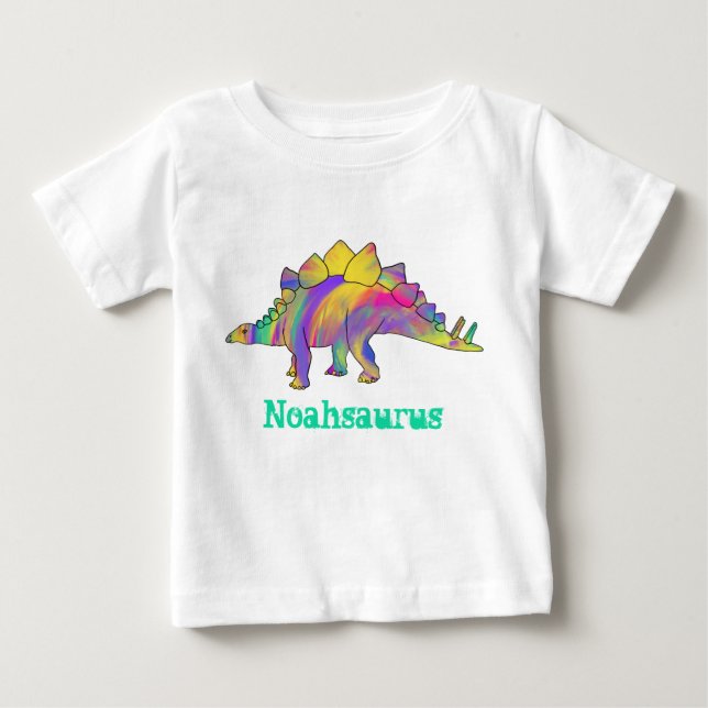 Noah saurus Colorful Stegosaurus Dinosaur Art Baby T-Shirt (Front)