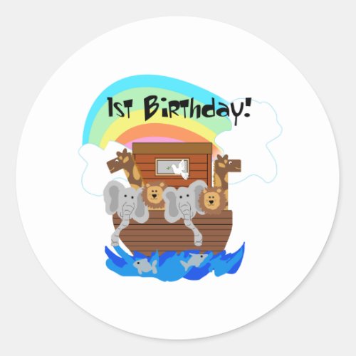Noahs Ark 1st Birthday Classic Round Sticker