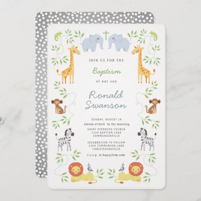 Noah's Ark Animals Baptism invitation (Front/Back)