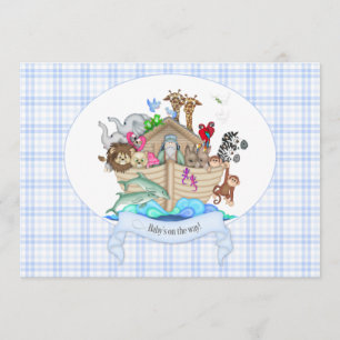 Noah's Ark Animals Blue Gingham Invitation