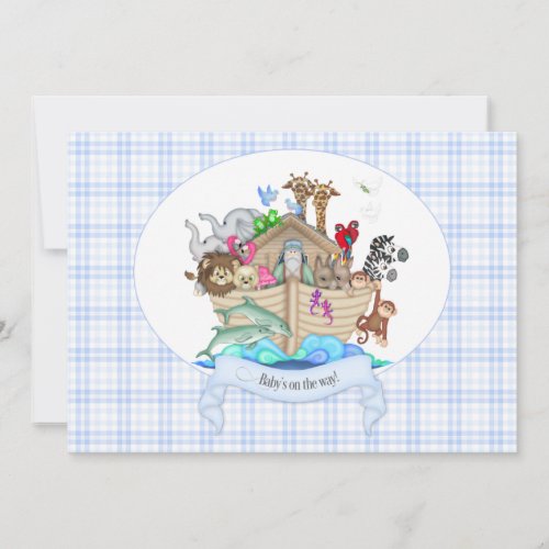 Noahs Ark Animals Blue Gingham Invitation