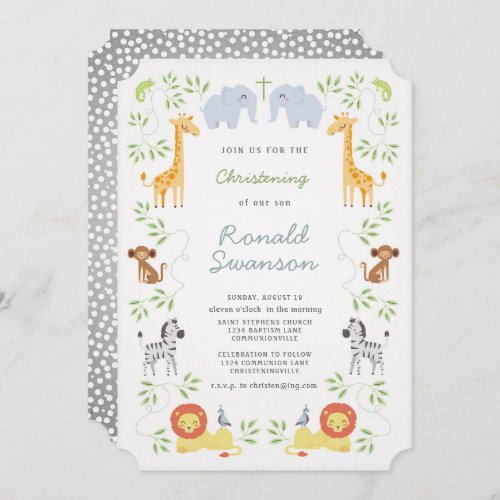 Noahs Ark Animals Christening Invitation