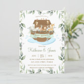 Noah's Ark Animals Greenery Baby Shower Neutral Invitation (Standing Front)