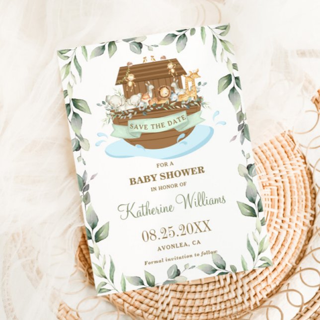 Noah's Ark Animals Greenery Baby Shower Neutral Save The Date (Creator Uploaded)