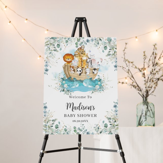 Noah's Ark Animals Greenery Gender Neutral Welcome Foam Board (In Situ (Stand))