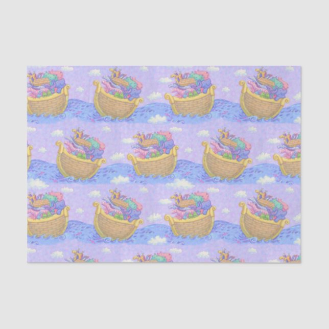 Noah's Ark Animals Purple Pattern Tissue Paper (Front)