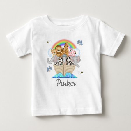 Noahs Ark Animals Rainbow Birthday Kids Name Baby T-shirt