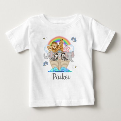 Noahs Ark Animals Rainbow Birthday Kids Name Baby T_Shirt