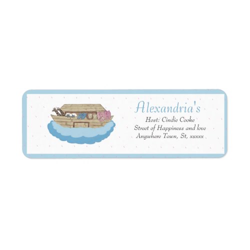 Noahs Ark Baby Blue Baby boy  Shower Invitation Label