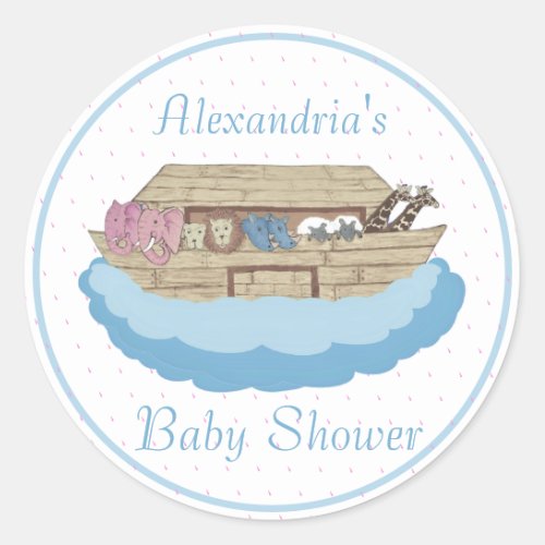 Noahs Ark Baby Boy Blue  Baby Shower Classic Round Sticker