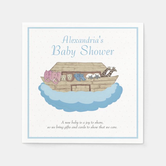 Noah's Ark Baby Boy Blue  Baby Shower Napkins (Front)