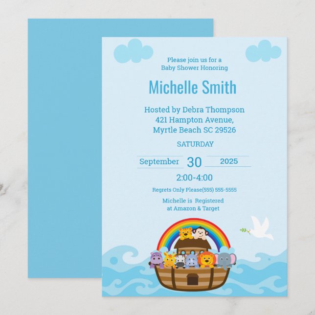  Noah's Ark Baby Gender Neutral Shower  Invitation (Front/Back)
