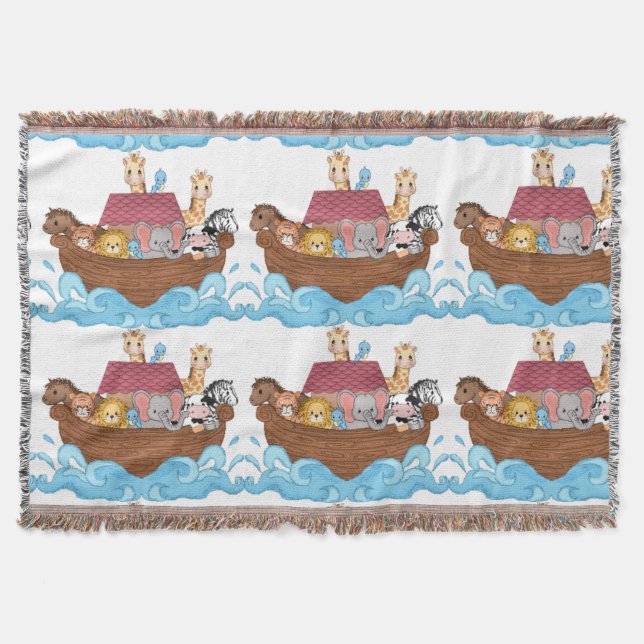 Noah's Ark Baby Nursery Crib Throw Blanket (Front)