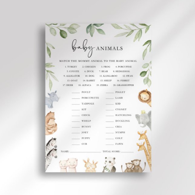 Noah's Ark Baby Shower Baby Animal Match Game Invitation (Creator Uploaded)
