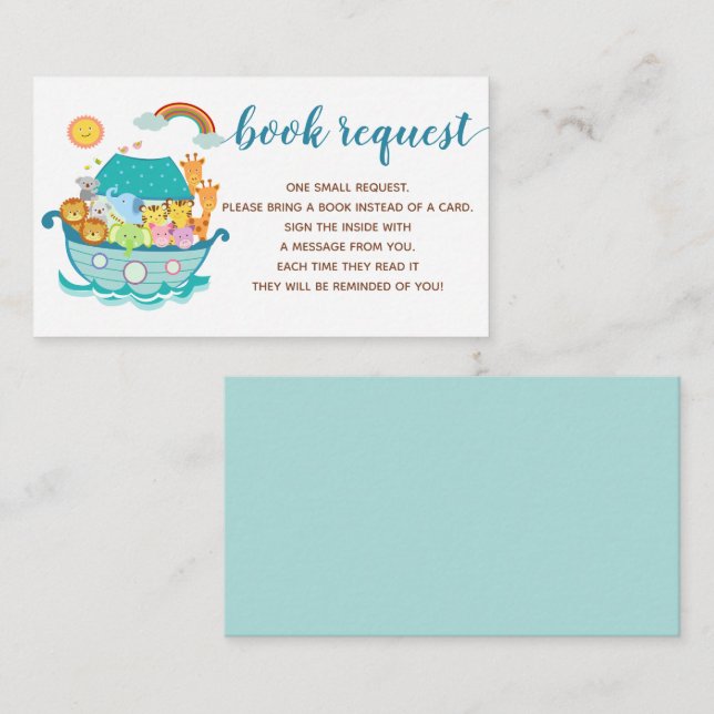 Noah's Ark Baby Shower Book Request Enclosure Card (Front/Back)