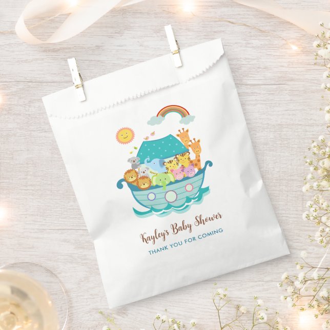 Noahs Ark Baby Shower Favor Bags Boys Personalized (Clipped)
