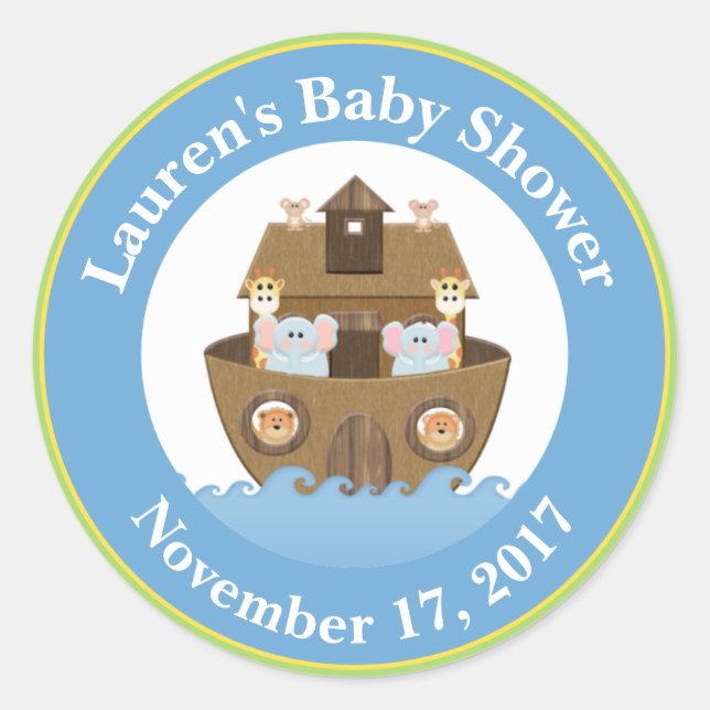 Noah's Ark Baby Shower Favor Stickers Baby Boy (Front)